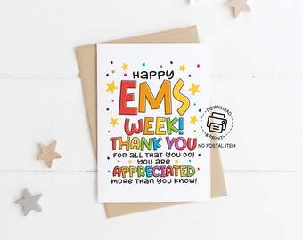 EMS Week Printable Card, Thank You for EMT Paramedic First Responder, Instant Download, Bright Rainbow Appreciation Theme