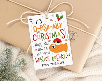 School Christmas Gift Tags, O-Fish-Ally Printable, Winter Break Classroom Treat Labels, Digital Download