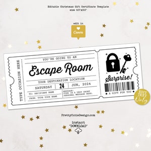 Escape Room Geschenkgutschein-Vorlage, Escape Room Geburtstagsüberraschungsticket Bearbeitbarer Gutschein, Escape Room Gutscheinvorlage Druckbares Ticket
