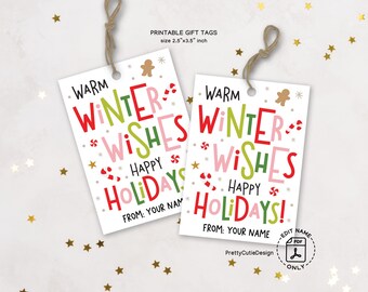 Christmas Gift Tags, Winter Wishes Printable, Happy Holidays Present Labels