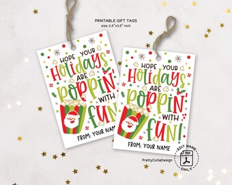 Funny Popcorn Christmas Gift Tags, Printable Holiday Labels (PDF)