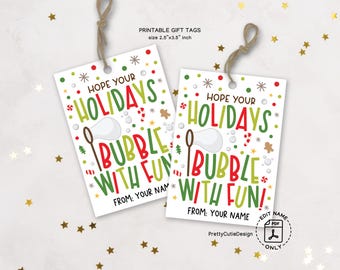 Christmas Bubble Gift Tags, Holiday Party Favor Labels, Funny Classroom Student Handouts