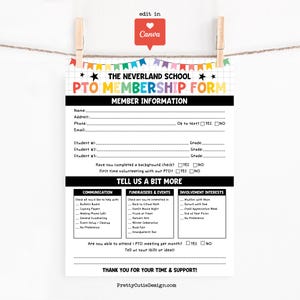 Editable School PTO Membership Form Template: Canva Sign-Up Sheet (8.5x11 inches)