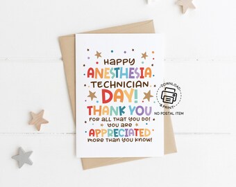 Thank You Anesthesia Technician Printable Greeting Card, Anesthesia Tech Appreciation Gift, Anesthesia Technician Day Instant Download Card