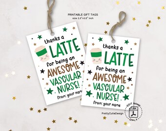 Thanks a Latte Nurse Appreciation Gift Tag: Coffee Theme (Digital Download)