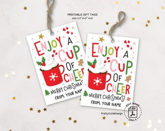 Christmas Gift Tags, Cup of Cheer Hot Cocoa, Holiday Printable for Treat Bags