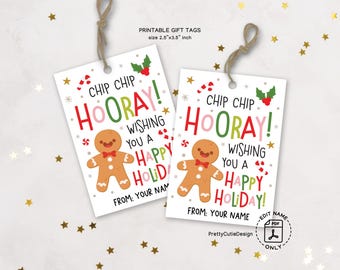 Christmas Gift Tags, Chip Chip Hooray Gingerbread, Funny Holiday Treat Bag Label