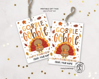 Thanksgiving Gift Tags Printable, Turkey Favor Tags for Classroom, Teacher and Coworker Gifts