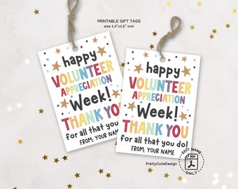 Volunteer Appreciation Week Gift Tags Printable, National School Volunteer Week, Thank You Tags for Parent Volunteers Instant Download