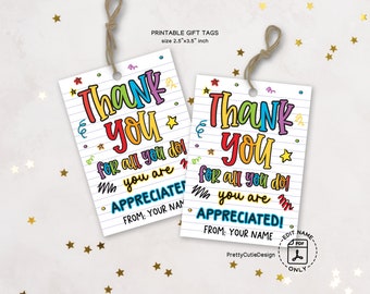Teacher Appreciation Tag, Teacher Appreciation Week Gift Tags, thank you teacher staff appreciation gift tag printable, teacher gift tags