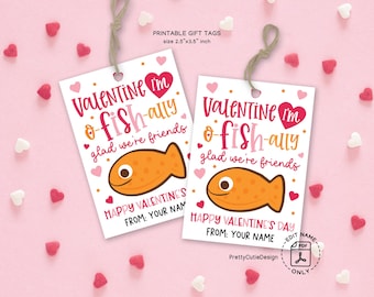 Goldfish Valentine Gift Tags, O-Fish-Ally Glad We're Friend Valentine Tag, O Fish Ally Kid Valentines Day Tags, Classroom Valentines Tags