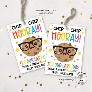 Chip Chip Hooray Etiquetas de presente para o último dia de aula, etiquetas com tema de biscoito para impressão para alunos e professores Etiqueta de presente de despedida de fim de ano e verão