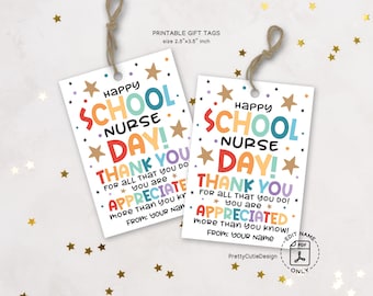 School Nurse Day Gift Tag Printable, Appreciation Thank You Tag for Nurses, School Nurse Week Gift, Instant Download, Cute Nurse Gift Tags