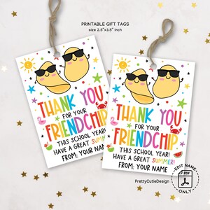 Obrigado pelas suas etiquetas de presente Friendchip, etiquetas de verão para impressão do último dia de aula para alunos, amigos e professores, etiquetas de guloseimas de fim de ano