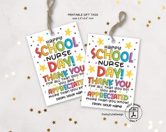 School Nurse Day Gift Tag Printable, Colorful Thank You Tags for Nurses, School Nurse Appreciation Week, Nurse Gift Bag Tags
