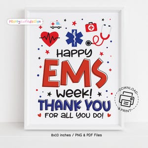 EMS週間の印刷可能なサイン、EMS専門家への感謝を伝えるウォールアート、EMT救急救命士への感謝ポスター、救急医療サービスの装飾