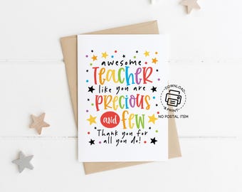 Teacher Appreciation Week Card Printable, You Are Precious and Few Teacher Thank You Card, Instant Download, School Staff Greeting