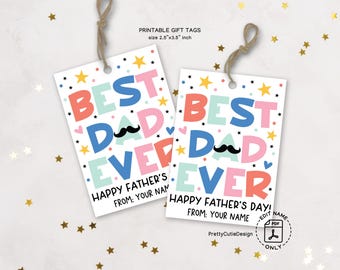 Father's Day Gift Tags Printable, Best Dad Ever Tag, Happy Father’s Day Tags Instant Download, Cute Dad Gift Tags, Colorful Kids Gift Label