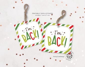 Elf I'm Back Gift Tags, Christmas Cookie Box Labels (Printable)