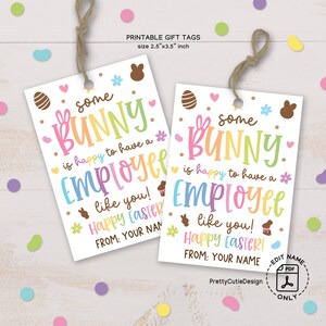Etiquetas de regalo imprimibles de Feliz Pascua, etiquetas de obsequios de Pascua para la oficina, etiquetas de agradecimiento para empleados de Pascua, etiqueta de agradecimiento para empleados con forma de conejito de Pascua