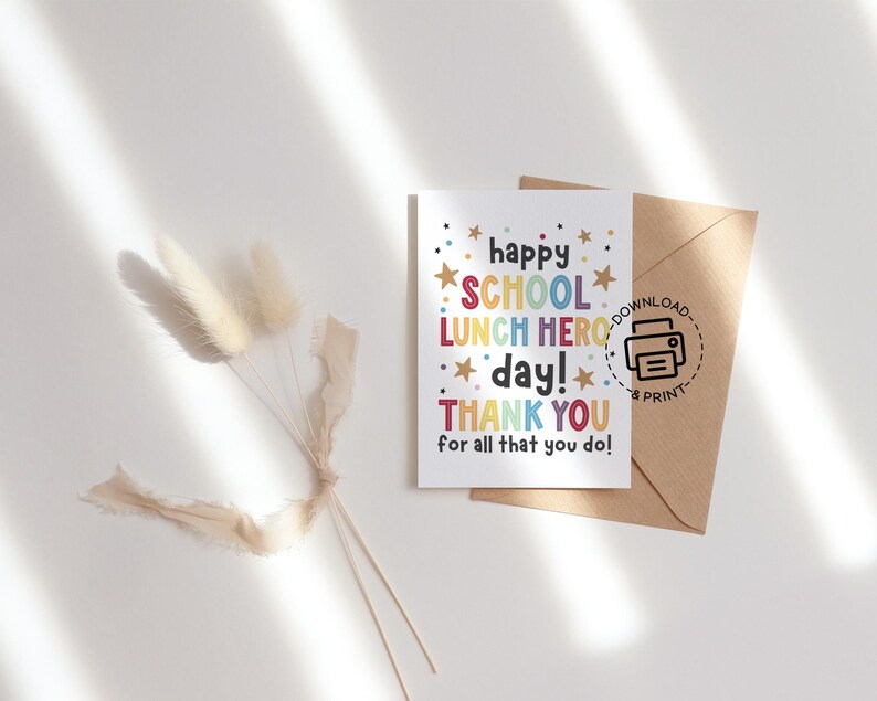 School Lunch Hero Day Card Printable, Cafeteria Staff Thank You Card ...