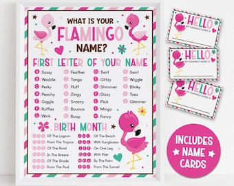 Flamingo Name Game Printable, Tropical Party Activity for Kids, Printable Flamingo Name Tag, Summer Birthday Classroom Game Instant Download