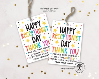 Etiqueta de regalo del día de los recepcionistas imprimible, tarjeta del día del recepcionista, regalos del día del recepcionista, etiquetas de agradecimiento a los empleados, etiquetas de agradecimiento