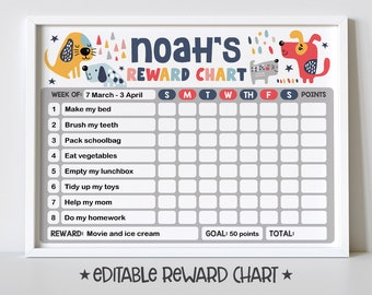 Dog Reward Chart for Kids, Simple Kids Editable Reward Chart - Digital Template INSTANT DOWNLOAD