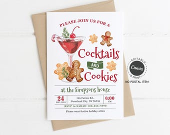 Cocktails and Cookies Party Invitation Template, Editable Canva, 5x7 Printable (Digital)