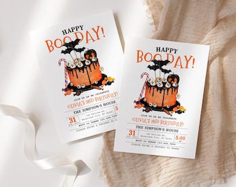 Happy Boo Day Halloween Birthday Invitation, Editable Canva Template, Custom Digital Download, Spooky Printable Invite for Halloween Party