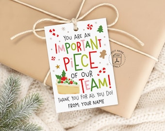 Coworker Christmas Gift Tags, Important Piece of Our Team, Office Appreciation Labels, Digital Download
