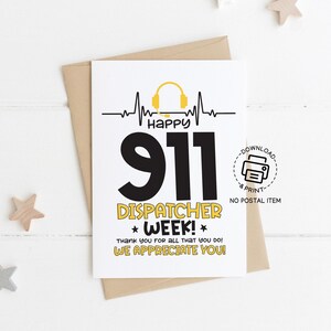 Cartão de felicitações para despachantes do 911 para impressão, cartão de agradecimento à segurança pública, nota de agradecimento pela semana das telecomunicações