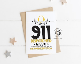 911 Dispatcher Greeting Card Printable, Public Safety Appreciation Card, Thank You Note for Telecommunications Week