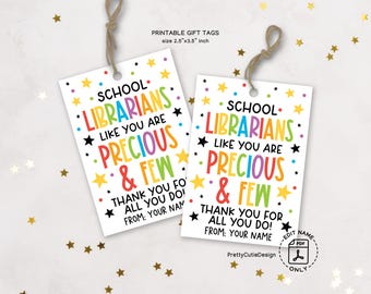 Printable School Librarian Appreciation Tags, Thank You Gift Tags for Librarian Appreciation Day, PTO PTA Library Teacher Gift Tags