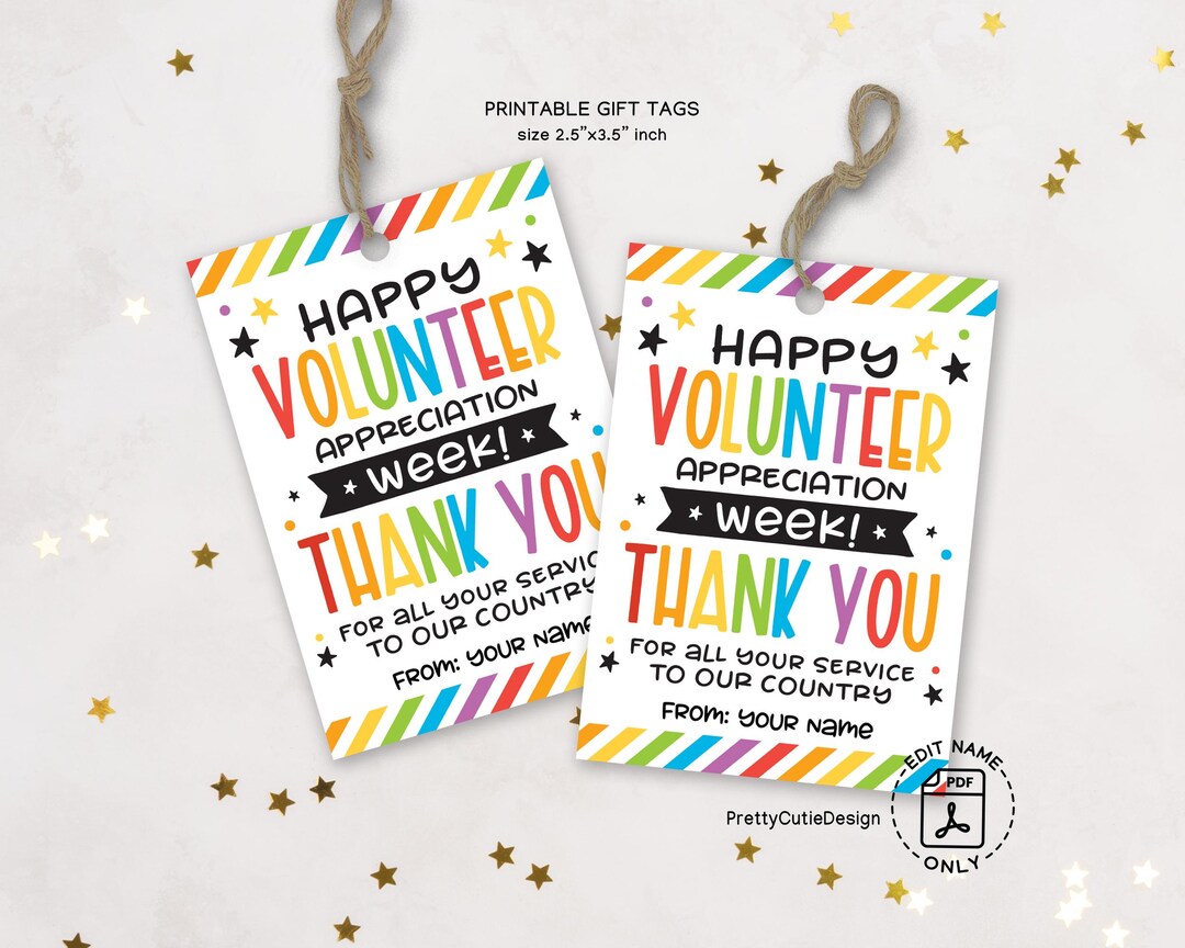 Volunteer Appreciation Week Gift Tags Printable, Rainbow Thank You Tags ...