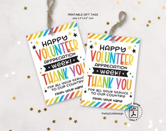 Volunteer Appreciation Week Gift Tags Printable, Rainbow Thank You Tags for Volunteers, Instant Download School Volunteer Gift
