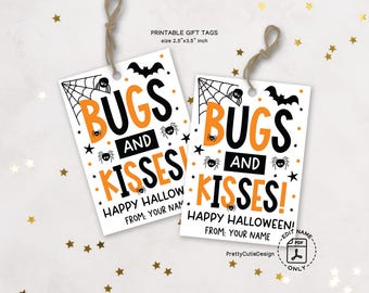Bugs and Kisses Halloween Gift Tags, Spooky Treat Bag Labels (Digital Download)