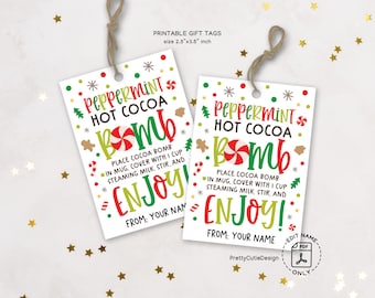 Peppermint Hot Cocoa Bomb Tags: Christmas Printable Gift Tags (PDF)