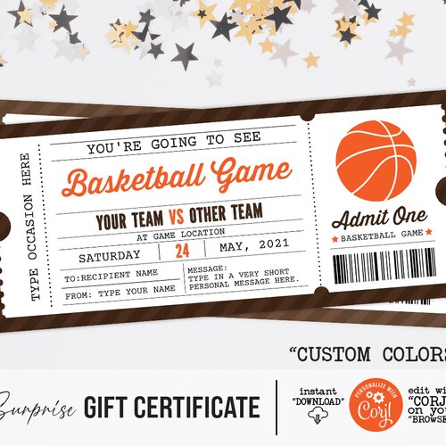 Printable Basketball Ticket Gift Editable Template Surprise - Etsy