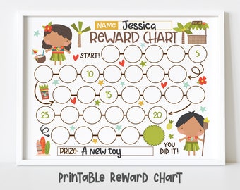 Printable Aloha Hawaii Reward Chart for Kids, Simple Kids Reward Chart, Summer Vacation Sticker Chart - INSTANT DOWNLOAD