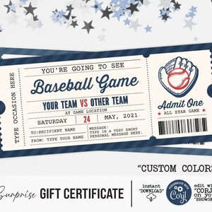 baseball game ticket birthday gift surprise ticket to a etsy