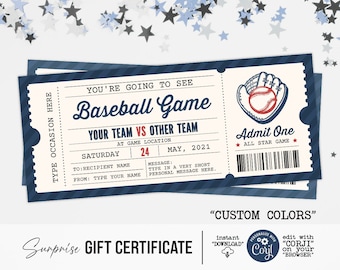fake baseball ticket etsy