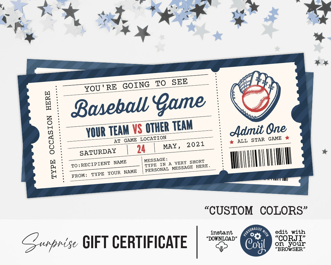 Baseball Game Surprise Gift Ticket Surprise Ticket to the 