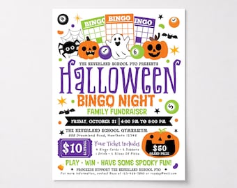 Halloween Bingo Night Flyer, Editable PTO/PTA Fundraiser Template, School Family Event Invitation, Printable Spooky Game Digital Download