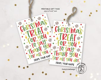 Christmas Gift Tags Printable, Thank You Treat, Staff Appreciation Holiday Labels