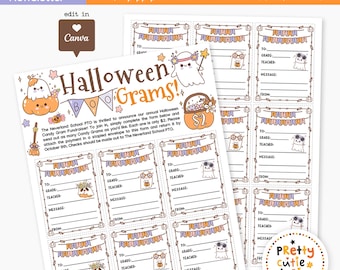 Halloween Boo Grams Printable, Cute Primary School Candy Gram Template, PTA PTO Fundraiser Editable Canva, Halloween Classroom Activity PDF