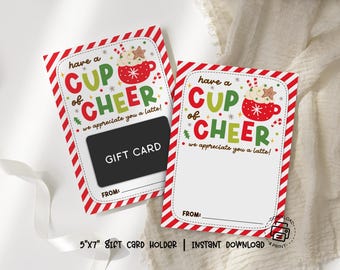 Christmas Coffee Gift Card Holder, Cup of Cheer Printable, Teacher Thank You, Instant Download