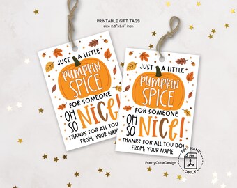 Thanksgiving Gift Tags Printable: Pumpkin Spice Favor Label for Teacher Staff and Coworker Appreciation