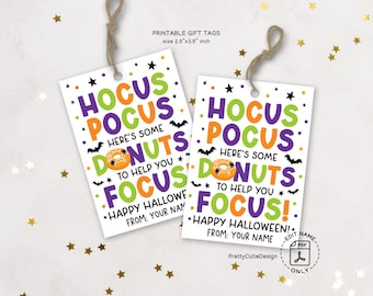 Hocus Pocus Halloween Donut Tags: Printable Treat Bag Labels (PDF Download)