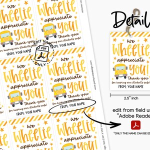 School Bus Driver Appreciation Tag Printable, We Wheelie Appreciate You Bus Driver Thank You Tags, Bus Driver Gift Tag, Bus Driver Thanks